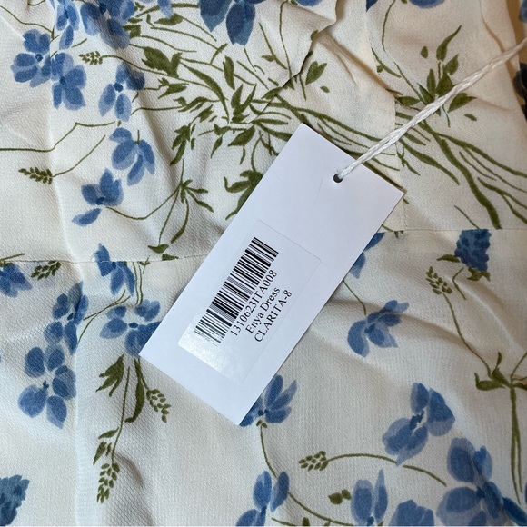 NWT reformation Enya dress clarity floral cream blue MIDI dress size 8 - Picture 4 of 5